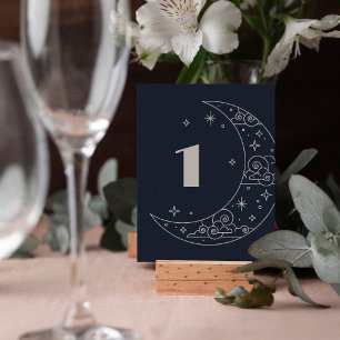 Navy Moon & Stars Celestial Wedding Table Number