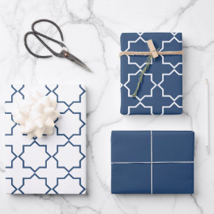 Navy Moroccan Arabesque Pattern Wrapping Paper Sheet