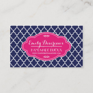 Navy Moroccan Tiles Lattice Personalized Business Card