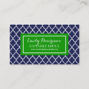 Navy Moroccan Tiles Lattice Personalized Business Card