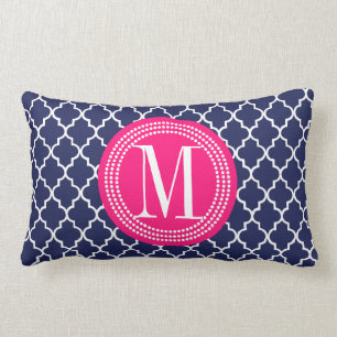 Navy Moroccan Tiles Lattice Personalized Lumbar Pillow