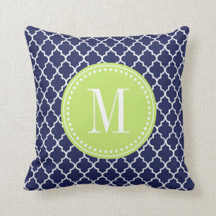 Navy Moroccan Tiles Lattice Personalized Throw Pillow