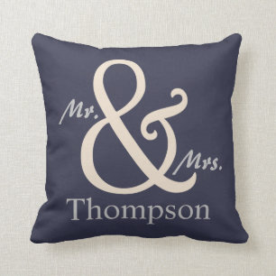Navy Mr. and Mrs. Couple's Throw Pillow