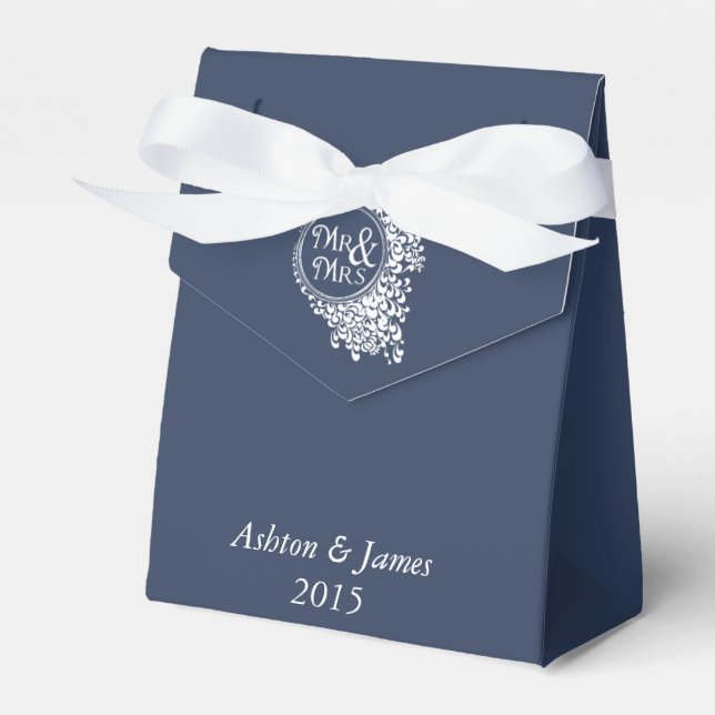 Navy Mr & Mrs Personalized Wedding Favour Box (Front Side)