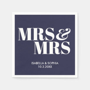 Navy Mrs & Mrs Bride Personalized Wedding Napkins