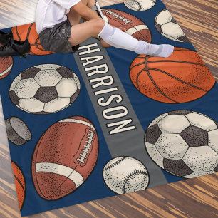 Navy Multi Sport Custom Name Monogram Fleece Blanket