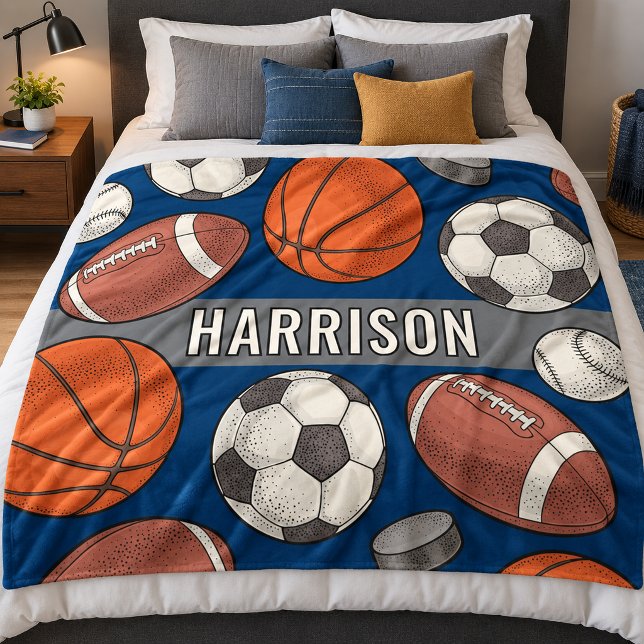 Navy Multi Sport Custom Name Monogram Fleece Blanket (Creator Uploaded)
