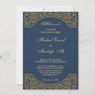 Navy muslim wedding invitation