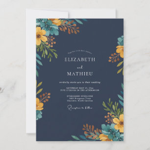 Navy Mustard Wildflower Wedding Invitation