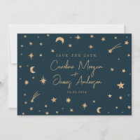 Navy Mystical Gold Stars Moon Astronomy Wedding 