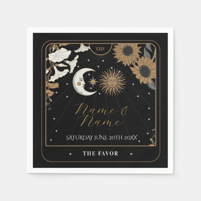 Navy Napkins Wedding Names Tarot Cards Sun Moon (Front)