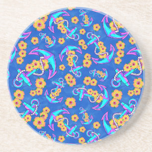 Navy Nautical Anchor Coastal Beach Coaster