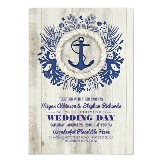 Navy Nautical Anchor Rustic Beach Wedding Card