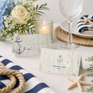 Navy Nautical Anchor Rustic Wood Place Card