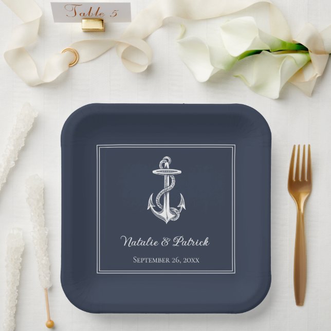 Navy Nautical Anchor Wedding Paper Plates (Wedding)