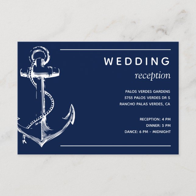 Navy Nautical Anchor Wedding Reception Enclosure Card (Front)
