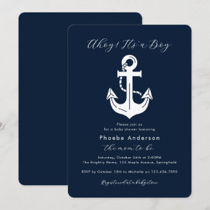 Navy Nautical Baby Shower Ahoy It’s a Boy Invitation
