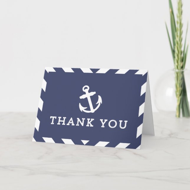 Navy Nautical Chevron Thank You Card (Front)