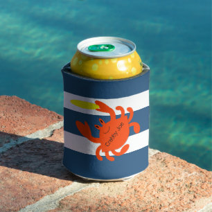 Navy Nautical Crab Personalized Can Cooler