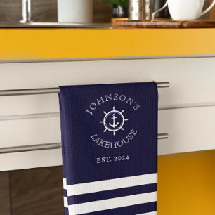 Navy Nautical Custom Name  Kitchen Towel