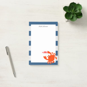 Navy Nautical Frisbee Crab Personalized Post-it Notes