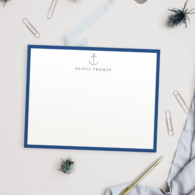 navy nautical minimalist personalized Stationery Card (navy nautical minimalist personalized Stationery Note Card)