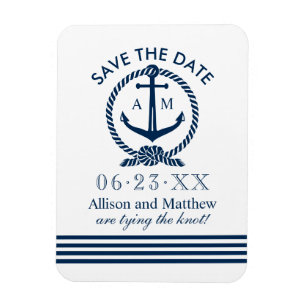Navy Nautical Monogram Wedding Save the Date Magnet