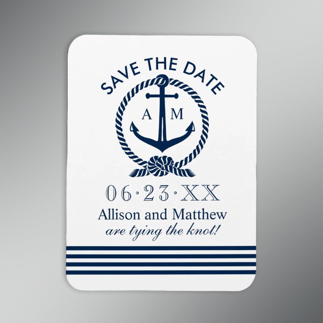 Navy Nautical Monogram Wedding Save the Date Magnet (Creator Uploaded)