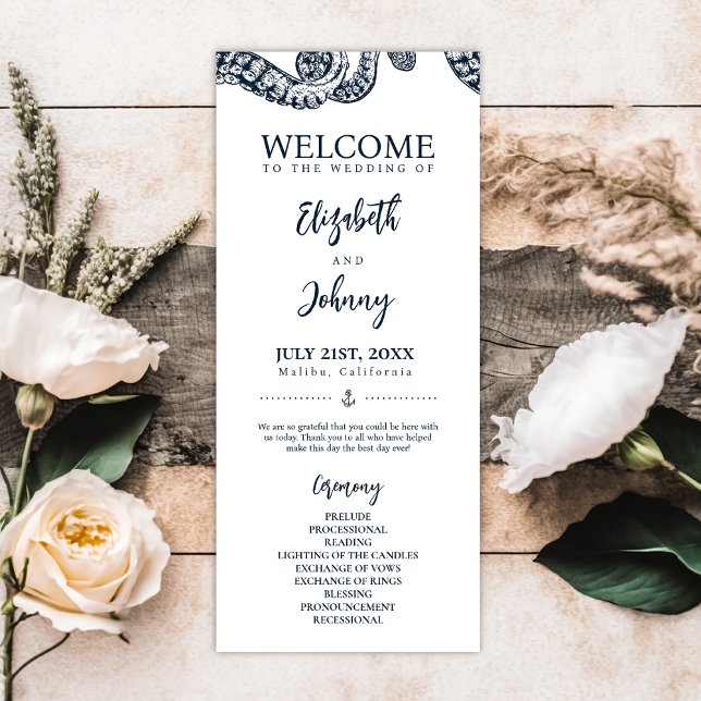 Navy Nautical Octopus Wedding Ceremony Program (Creator Uploaded)