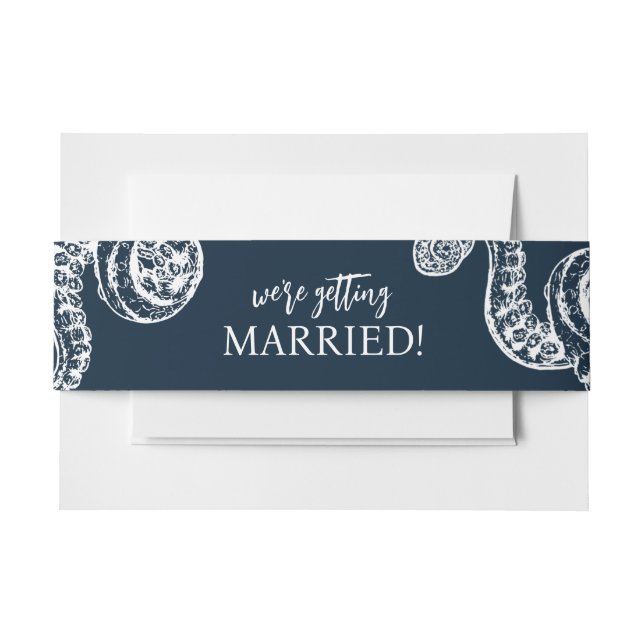 Navy Nautical Octopus Wedding  Invitation Belly Band (Front Example)