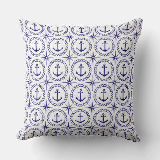 Navy Nautical Pattern Throw Pillow