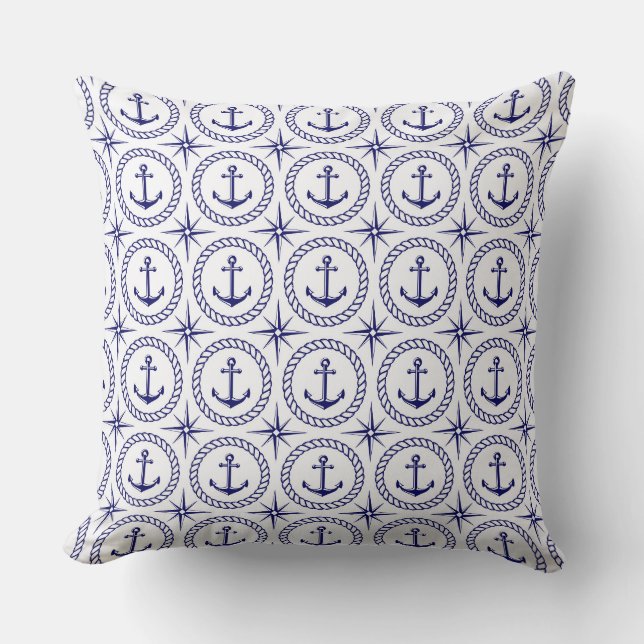 Navy Nautical Pattern Throw Pillow (Front)