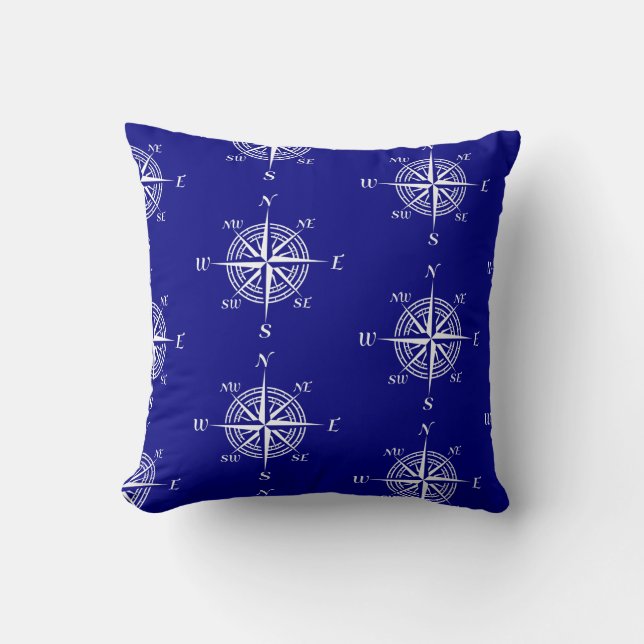 Navy Nautical Sailing Compass Throw Pillow (Front)