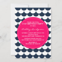 Navy Nautical Scallop Pattern Birthday Invitation