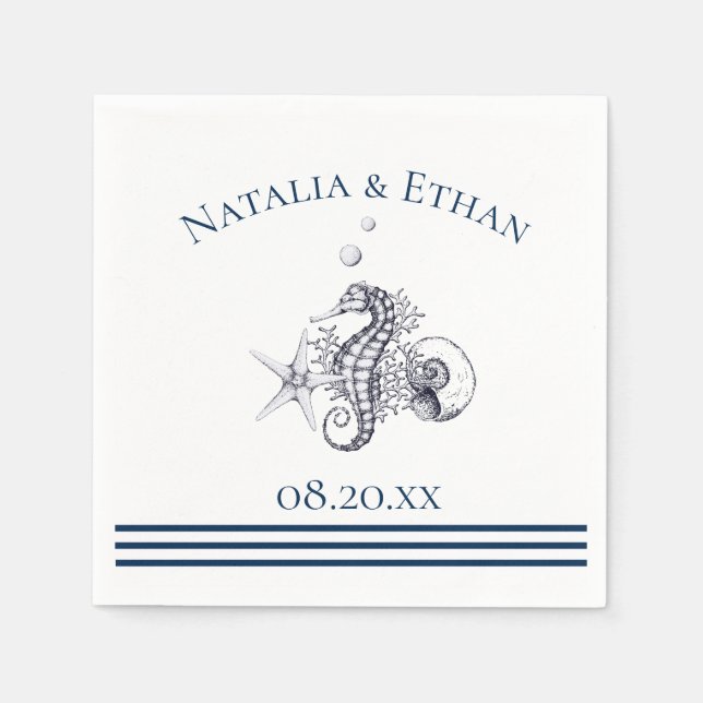 Navy Nautical Seaside Personalized Napkin (Front)