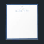 navy nautical simple personalized Stationery Notepad<br><div class="desc">Modern minimalist silver nautical anchor and navy border design,  clean and simple. 
See all the matching pieces in collection.</div>