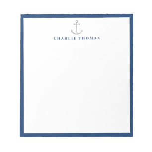 navy nautical simple personalized Stationery Notepad