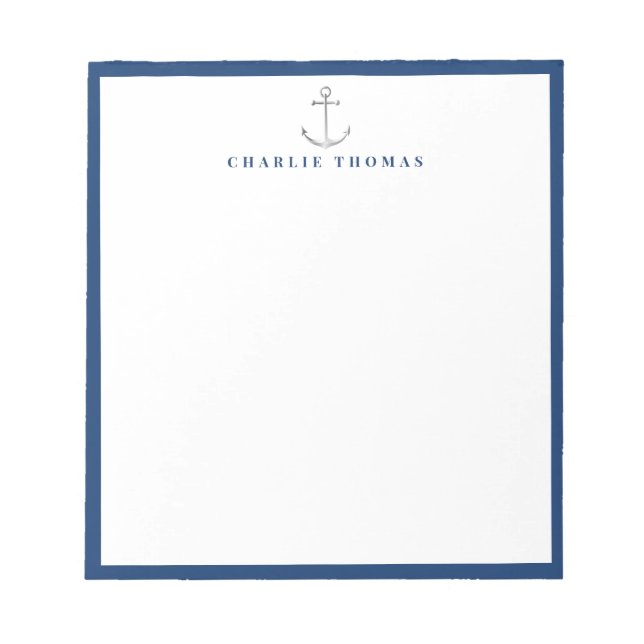navy nautical simple personalized Stationery Notepad (Front)