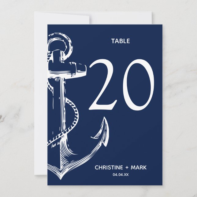 Navy Nautical Sketch Anchor Invitation (Front)