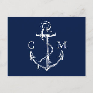 Navy Nautical Sketch Anchor   Meal Choice RSVP Invitation Postcard