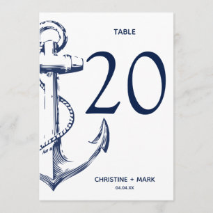 Navy Nautical Sketch Anchor Table Numbers