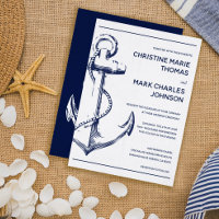 Navy Nautical Sketch Anchor Wedding Invitation