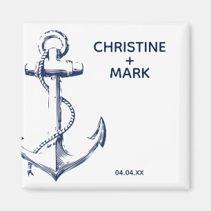Navy Nautical Sketch Anchor Wedding Magnet