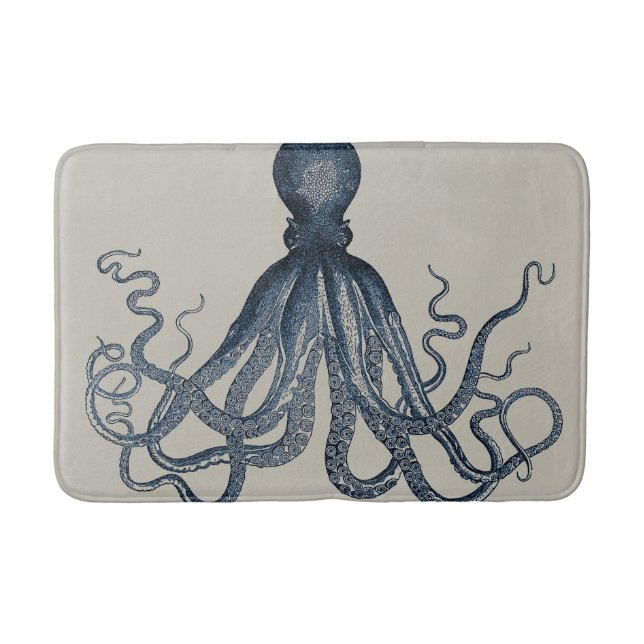 Navy Nautical Steampunk Octopus Vintage Kraken Bath Mat (Front)