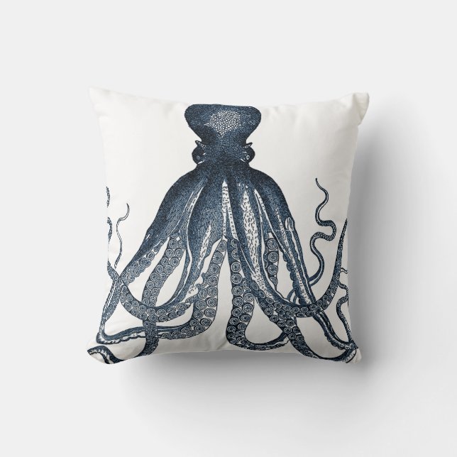Navy Nautical Steampunk Octopus Vintage Kraken Throw Pillow (Front)
