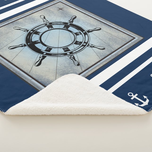 Navy Nautical Themed Sherpa Sherpa Blanket (3/4)
