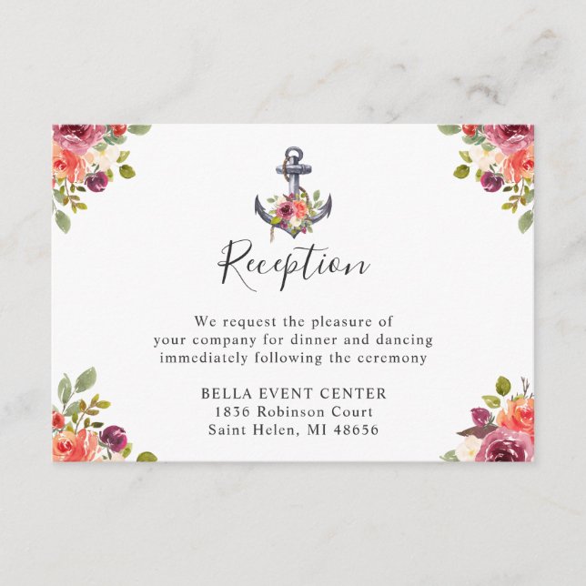 Navy Nautical Wedding Reception Enclosure Card (Front)