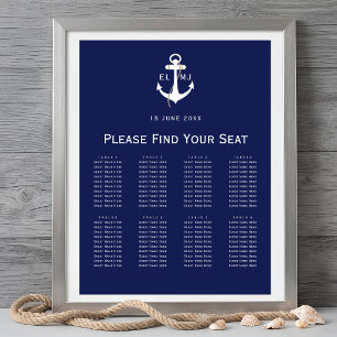 Navy Nautical Wedding Seating Chart Sign