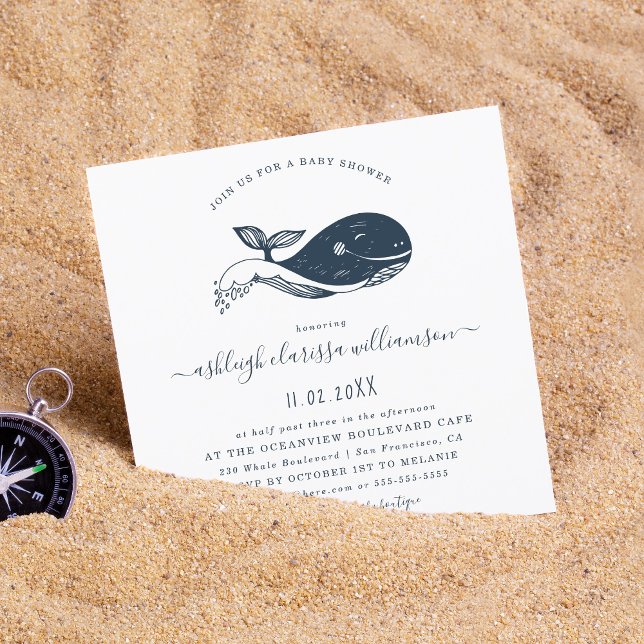 Navy Nautical Whale Baby Shower Square Invitation (Creator Uploaded)