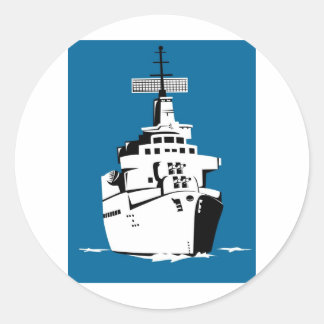 navy naval warship battleship with big guns classic round sticker
